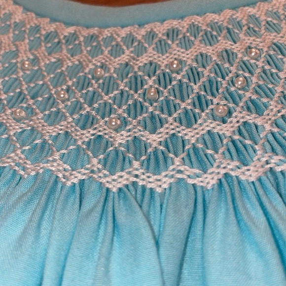 Stellybelly girls flutter sleeved smocked aqua Pearl dress in size 6 NWOT - Picture 3 of 8